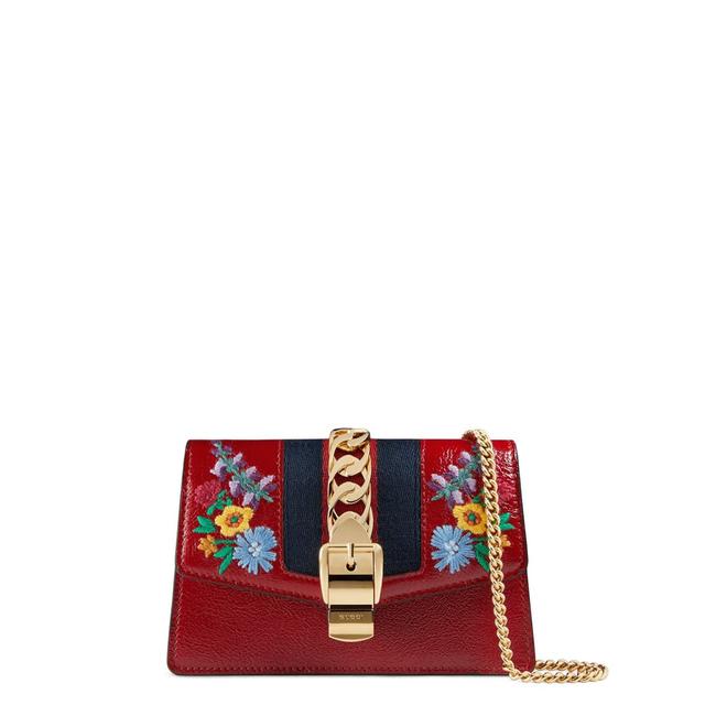 Gucci Mini Sylvie Embroidered Super Red Leather Cross Body Bag