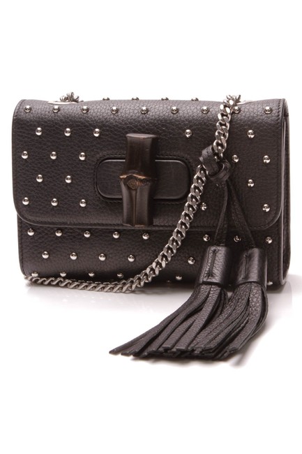 Gucci Miss Bamboo Studded Small Black Leather Shoulder Bag