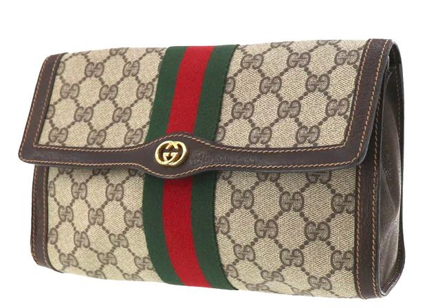 Gucci Monogram Brown Coated Canvas Clutch