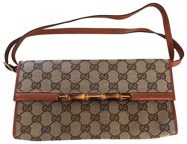 Gucci Monogram Cognac Leather Canvas Shoulder Bag