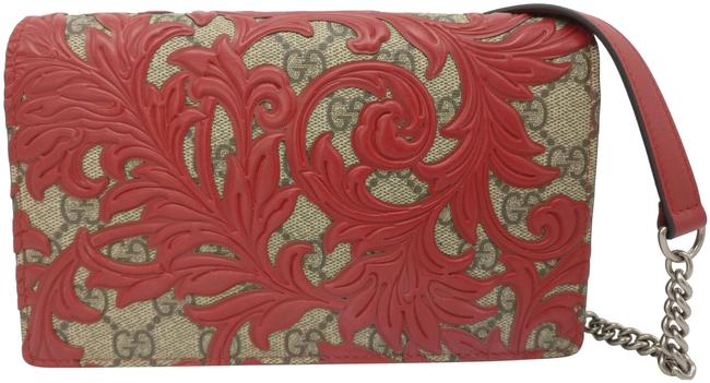 Gucci Monogram Gg Supreme Arabesque Chain Hibiscus Red Leather Shoulder Bag