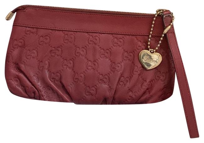 Gucci Monogram Heart Charm Red Calfskin Leather Wristlet