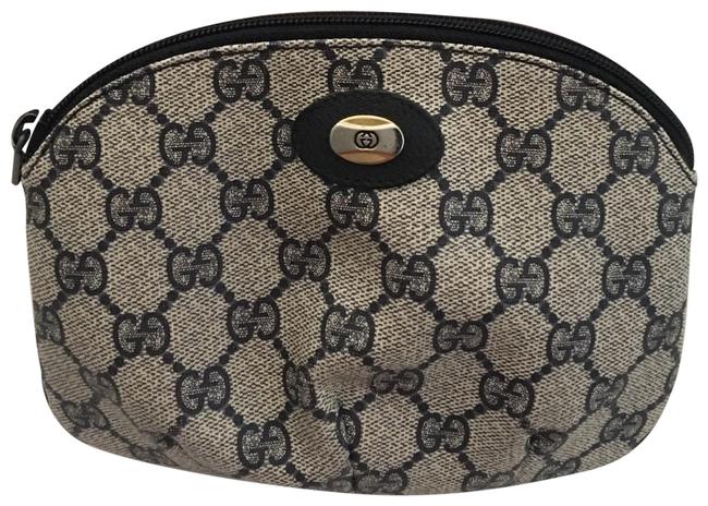 Gucci Monogrammed Blue Tan Cosmetic Bag