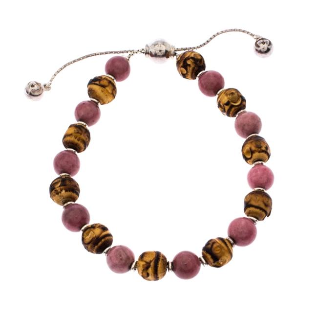 Gucci Multicolor Bi color Stone Wood Silver Adjustable Bead Bracelet