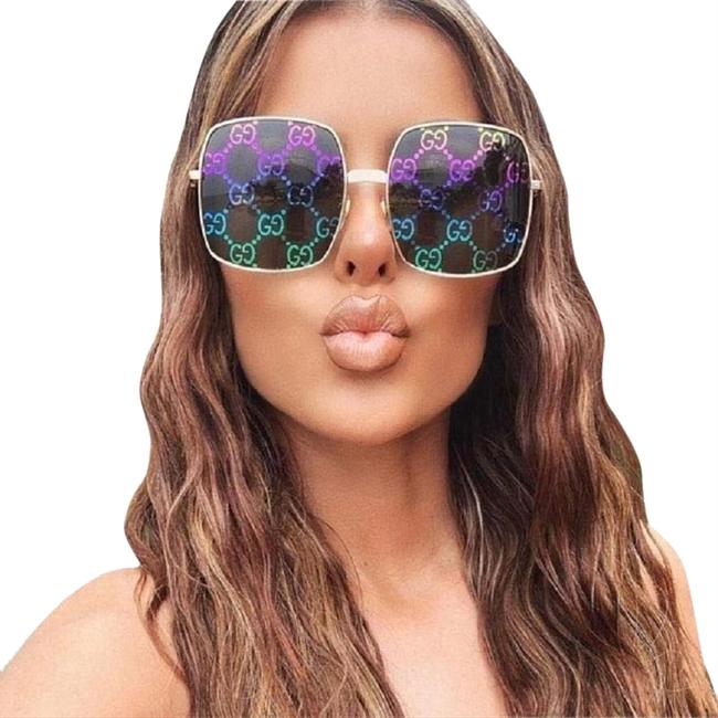 Gucci Multicolor | Gold Gg0414s 003 Gg Logo Oversized Square Sunglasses