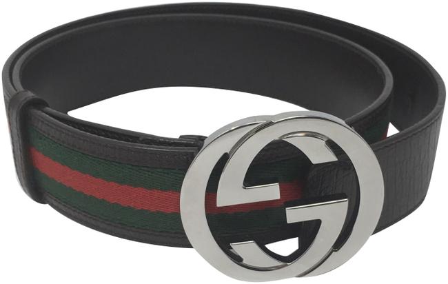 Gucci Multicolor Red  Green Stripes with Leather and Silver Buckle Belt