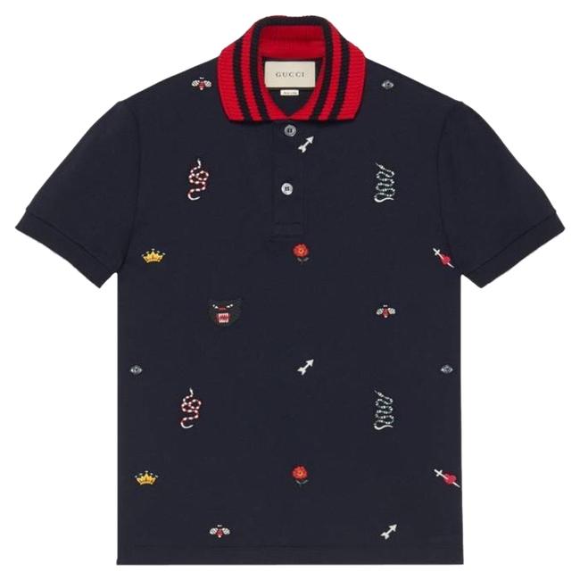 Gucci Navy Cotton Polo with Embroideries Tee Shirt 12 L