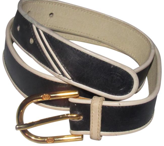 Gucci Navy W White Trim Gold Vintage Belt Designer Belt