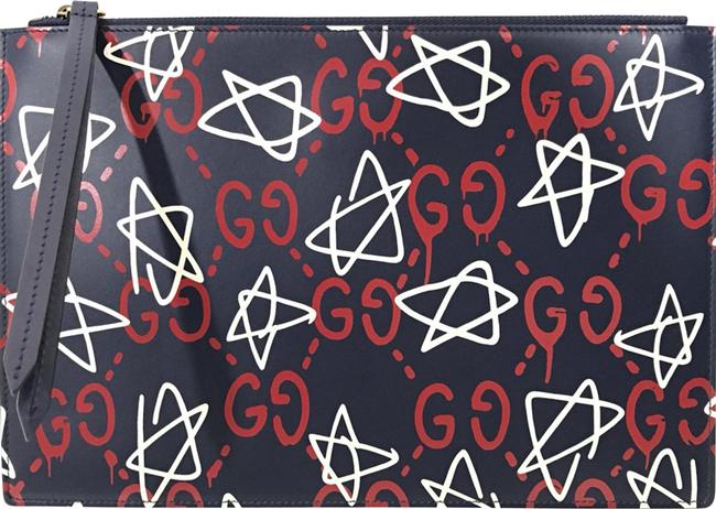 Gucci New 445597 Ghost Gg Stars Big Pouch Multicolor Leather Clutch