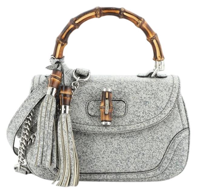 Gucci New Bamboo Top Handle Speckled Medium Gray Leather Shoulder Bag