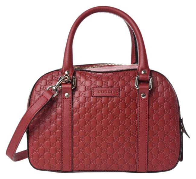 Gucci New Leather Micro Gg Small 2 way Satchel Red Cross Body Bag