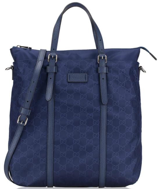 Gucci New Monogram Medium Tote Navy Blue Gg Nylon Cross Body Bag