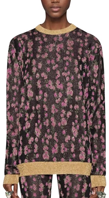 Gucci Nwot Lurex Metallic Floral Printed Black Sweater