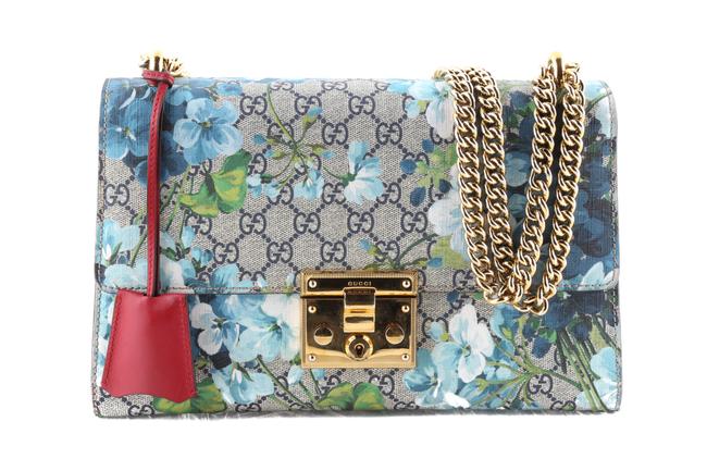 Gucci Padlock Blooms Blue Beige Gg Leather Shoulder Bag