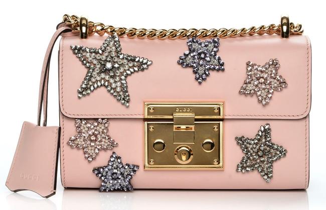Gucci Padlock Crystals Stars Chain Shoulder Small Pink Leather Cross Body Bag