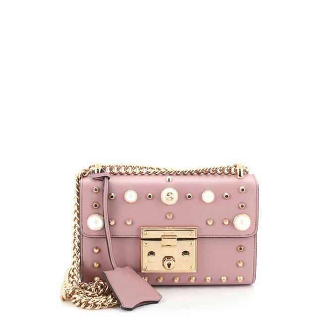 Gucci Padlock Pearly Studded Leather Small Pink Lea Shoulder Bag
