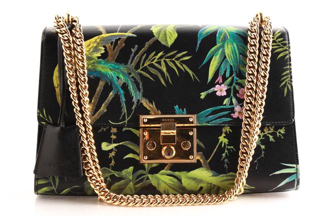 Gucci Padlock Tropical Print Black Calfskin Shoulder Bag