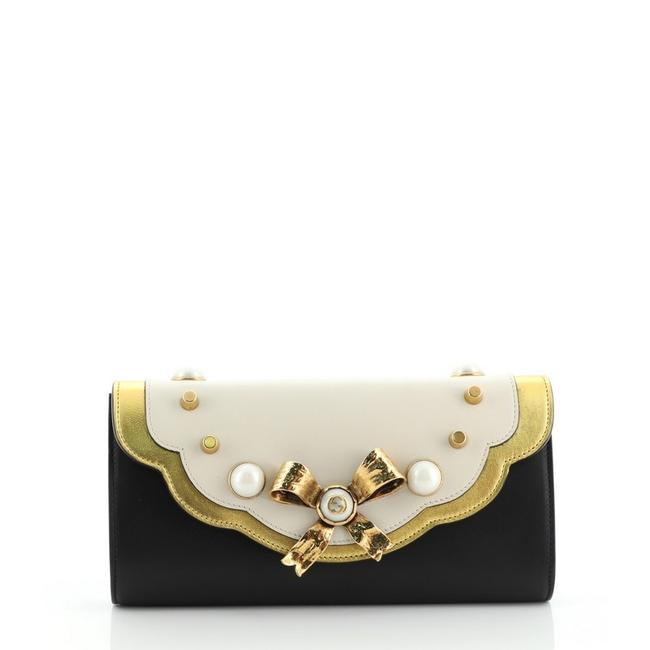 Gucci Pearly Peony Long Black Leather Clutch