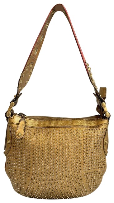 Gucci Pelham Metallic Studded Gold Leather Shoulder Bag
