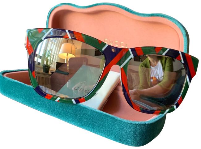Gucci Plaid Multi Red Green 55mm Square Acetate Signature Sunglasses
