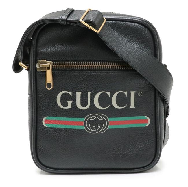 Gucci Print Shoulder 523591 Black Leather Messenger Bag