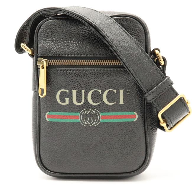 Gucci Print Shoulder 574803 Black Leather Messenger Bag
