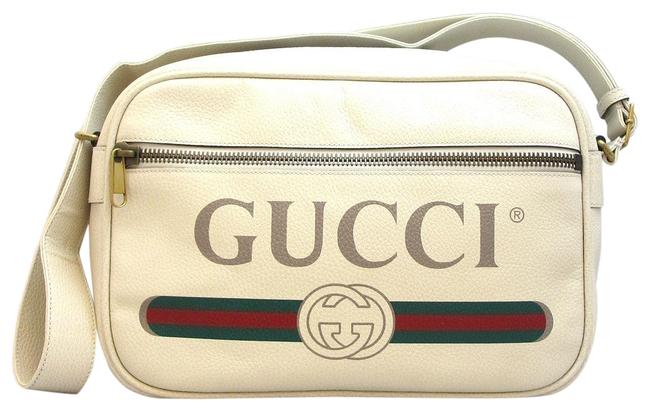 Gucci Printed 523589 Ivory Leather Shoulder Bag