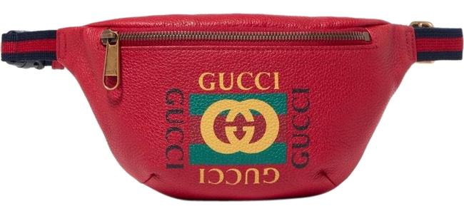 Gucci Printed Textured Belt Leather Red Cross Body Bag
