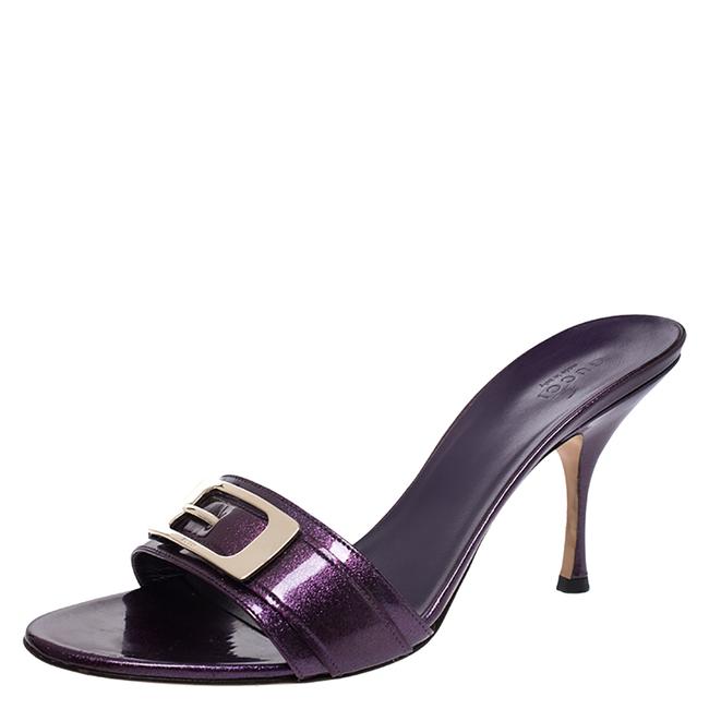 Gucci Purple Glitter Patent Leather Open 39.5 Sandals 