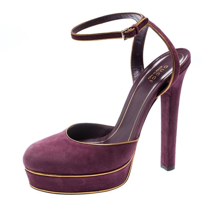 Gucci Purple Suede Huston Ankle Strap Platform Sandals 