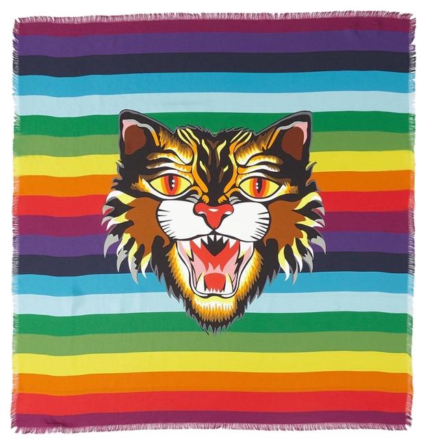 Gucci Rainbow Crazy Tiger Square Silk Scarf Wrap