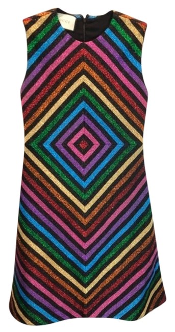 Gucci Rainbow Metallic Striped Short Cocktail Dress 0 XS