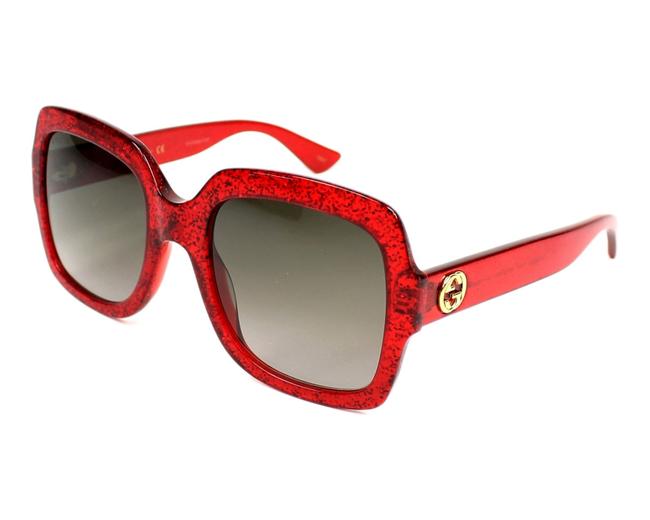 Gucci Red Oversized Square Style Gg Gg0036s 005 Glitter Sunglasses