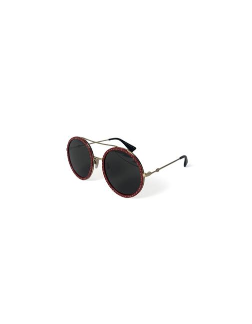 Gucci Red Gg0061s Crystal Studded Round Frame Sunglasses
