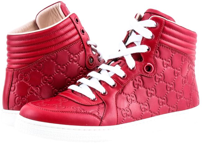 Gucci Red Hibiscus Signature High top Sneaker Flats US 10.5