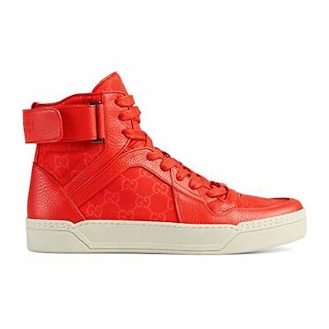 Gucci Red Hitop Leather Nylon Gg Sneakers 