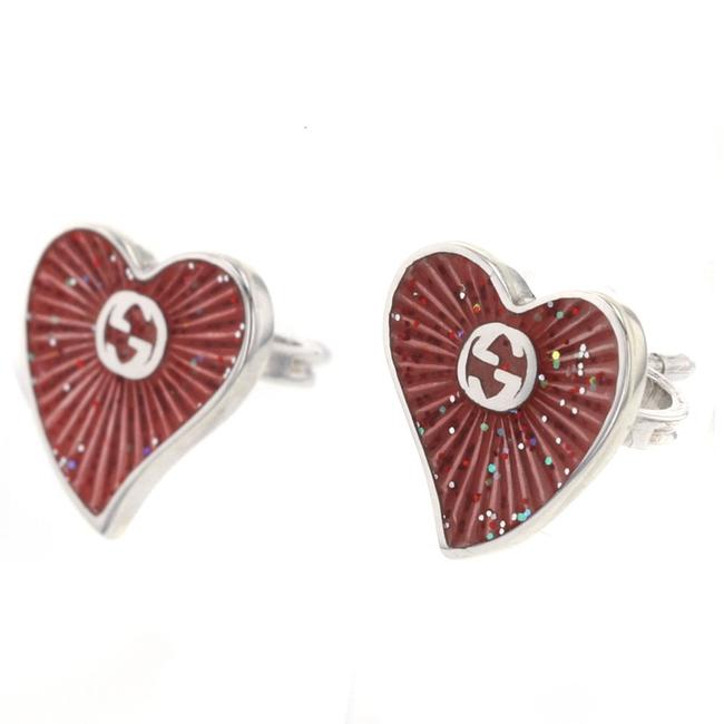 Gucci Red Interlocking Gg Heart Posts Earrings