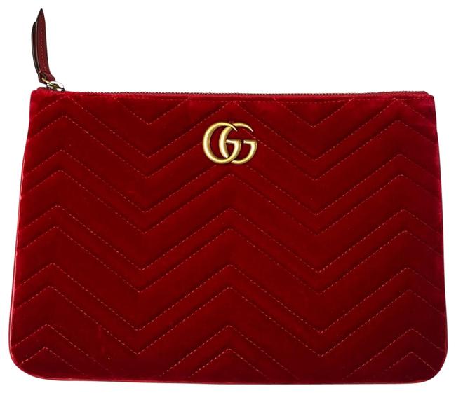 Gucci Red Marmont Velvet Pouch Cosmetic Bag
