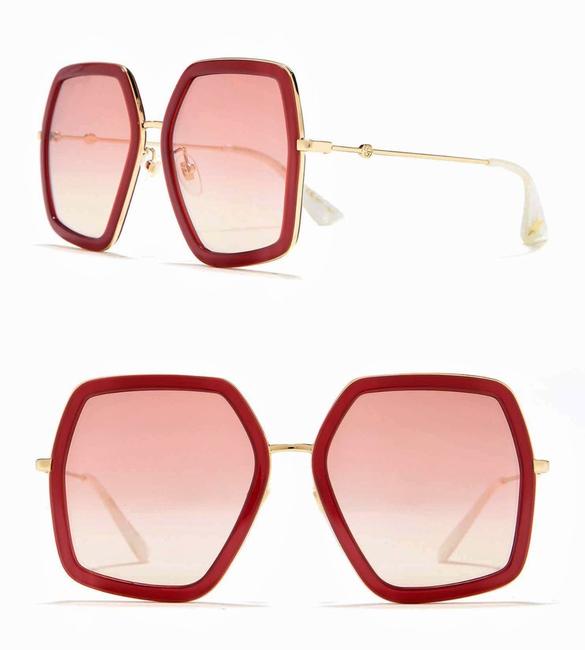 Gucci Red Pink Gold Hexagon Sunglasses