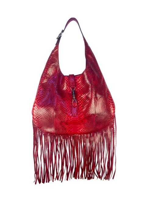 Gucci Red Python Skin Leather Hobo Bag
