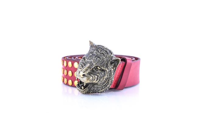 Gucci * Red Studded with Feline Buckle Belt