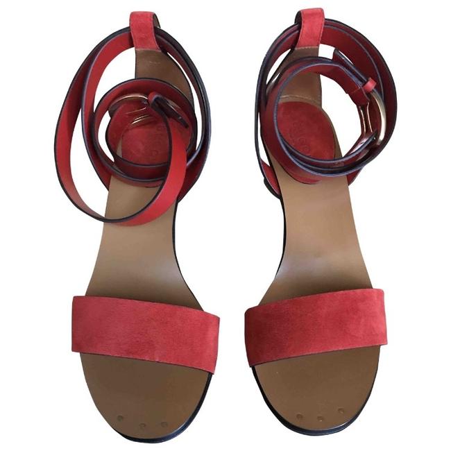 Gucci Red Orange Leather Sandal Pumps