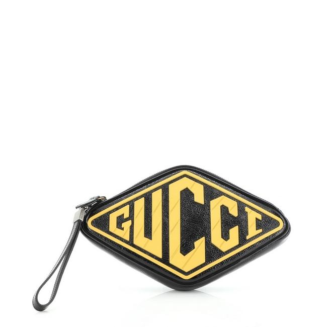 Gucci Retro Logo Wristlet Pouch Black Patent Leather Clutch