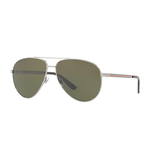 Gucci Ruthenium Frame &amp; Green Lens Gg0137s 003 61 Aviator Unisex Sunglasses