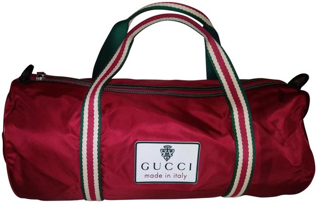 Gucci Carry All Sherry Line Large Duffel Red Nylon Weekend Travel Bag