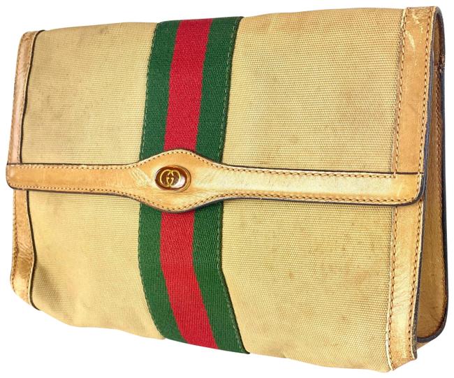 Gucci Sherry Web Envelope 11g65 Beige Canvas Clutch