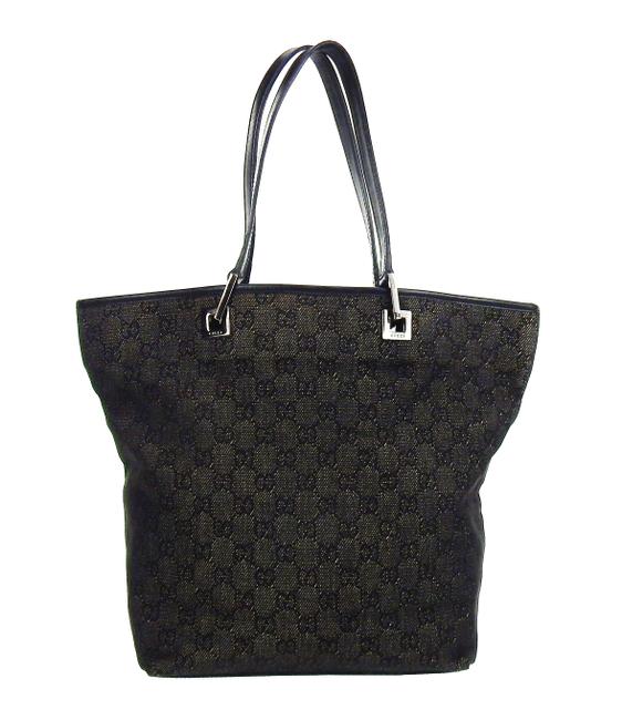 Gucci Shopper Black and Gray Gg Monogram Canvas Leather Shoulder Bag