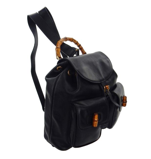 Gucci Shoulder Bag Bamboo Handled Black Leather Backpack