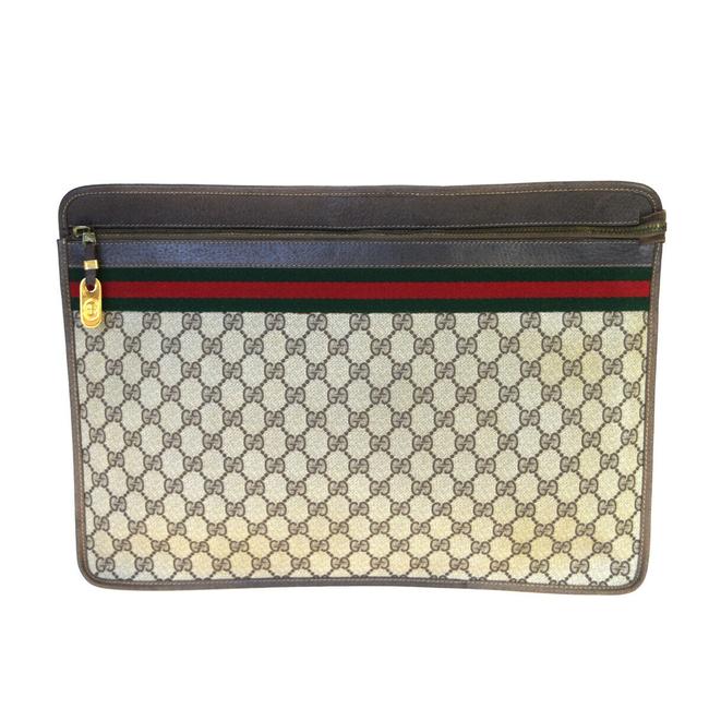 Gucci Shoulder Bag Gg Pattern Logo Hand Brown Italy Black Pvc Leather Clutch