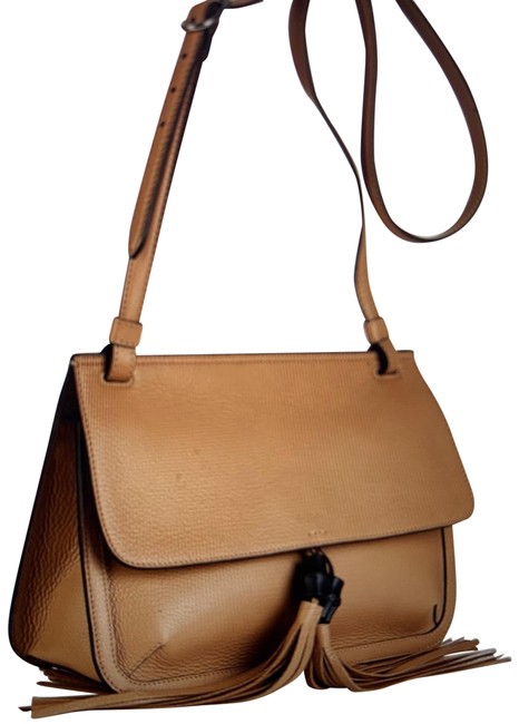 Gucci Shoulder Bamboo Tan Calfskin Leather Cross Body Bag